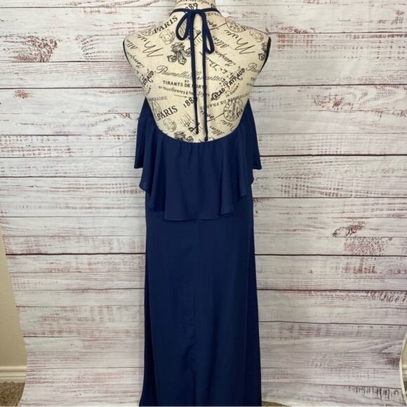Show me your MuMU  Navy Halter Chiffon Maxi bridal size XXsmall Summer Dress‎ - Picture 7 of 10